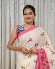 SC7503 - KHADI COTTON PARROT PRINTED SAREE