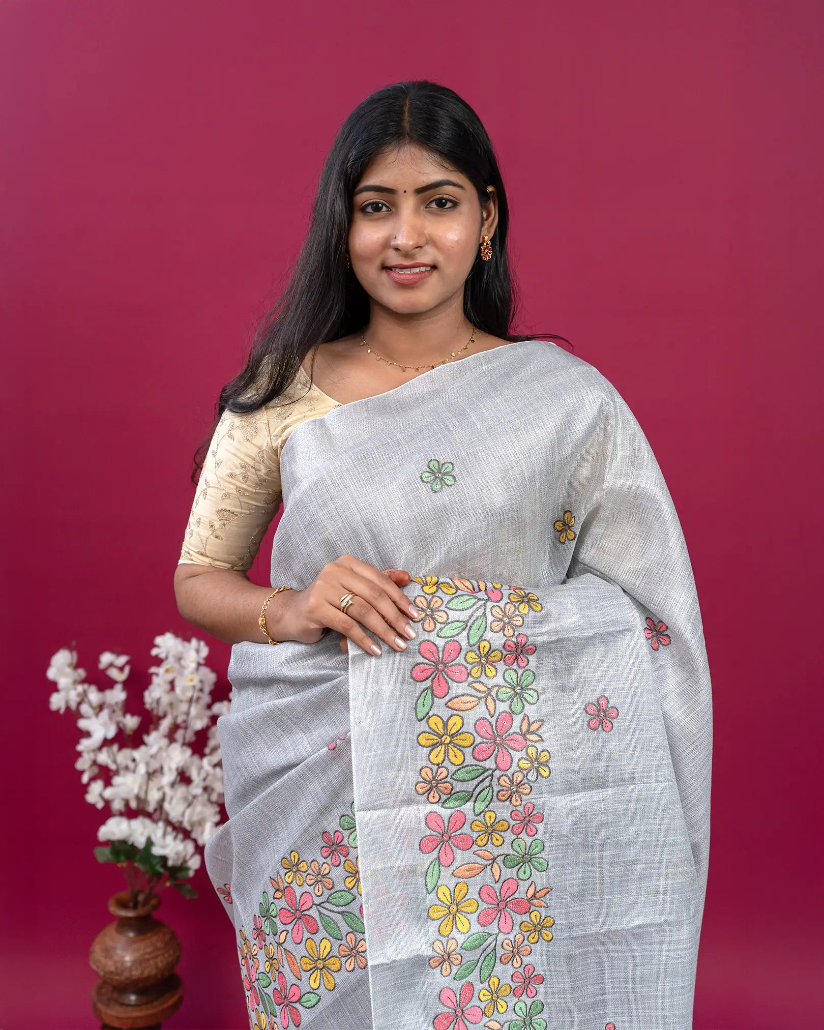 SC3296 - Linen Cotton With Border Embroidery