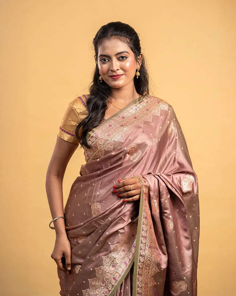 SC5776 - SATIN SAREE WITH MULTI STONE WORK
