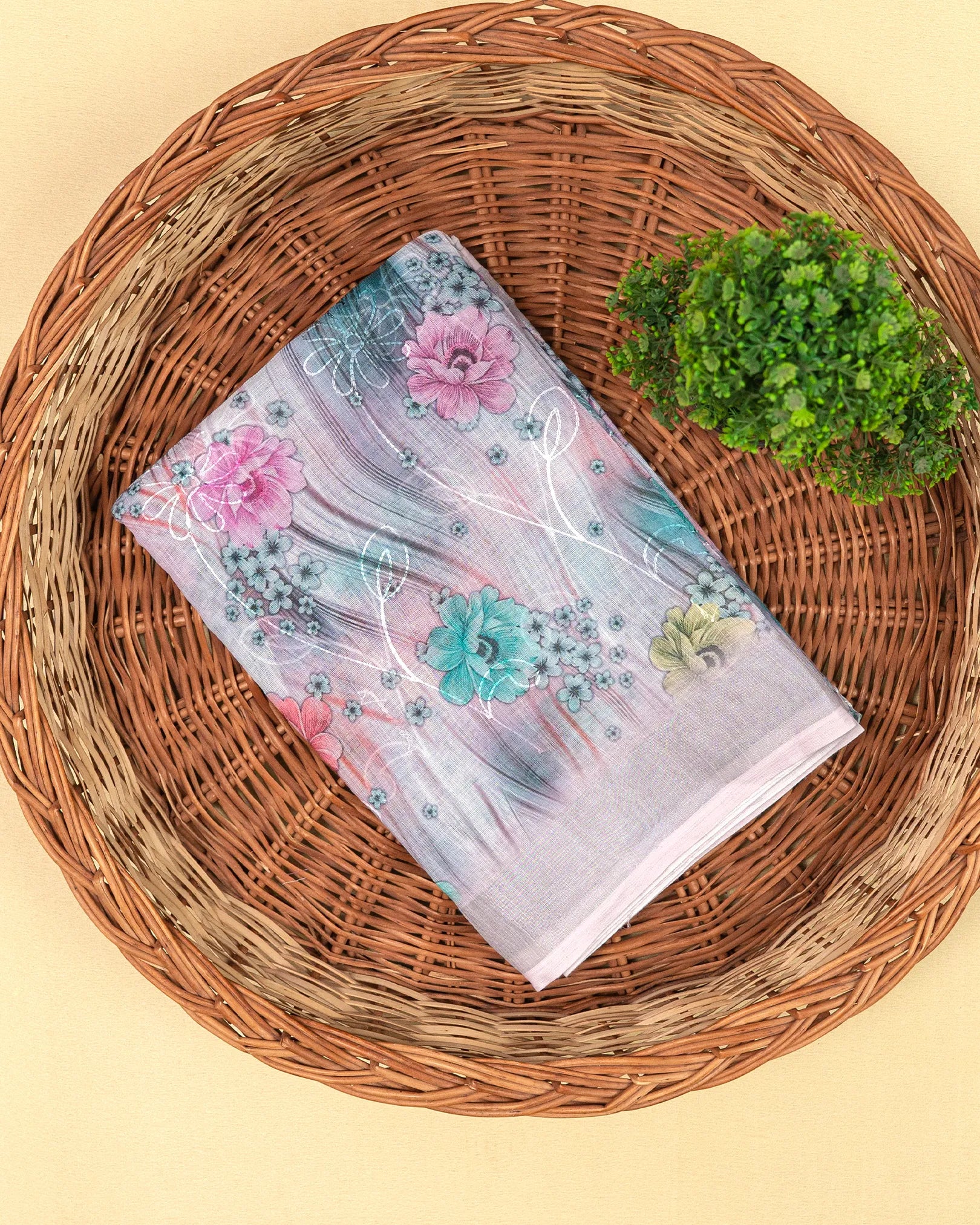 SC3947 - Linen Digital Print With Embroidery All Over Body