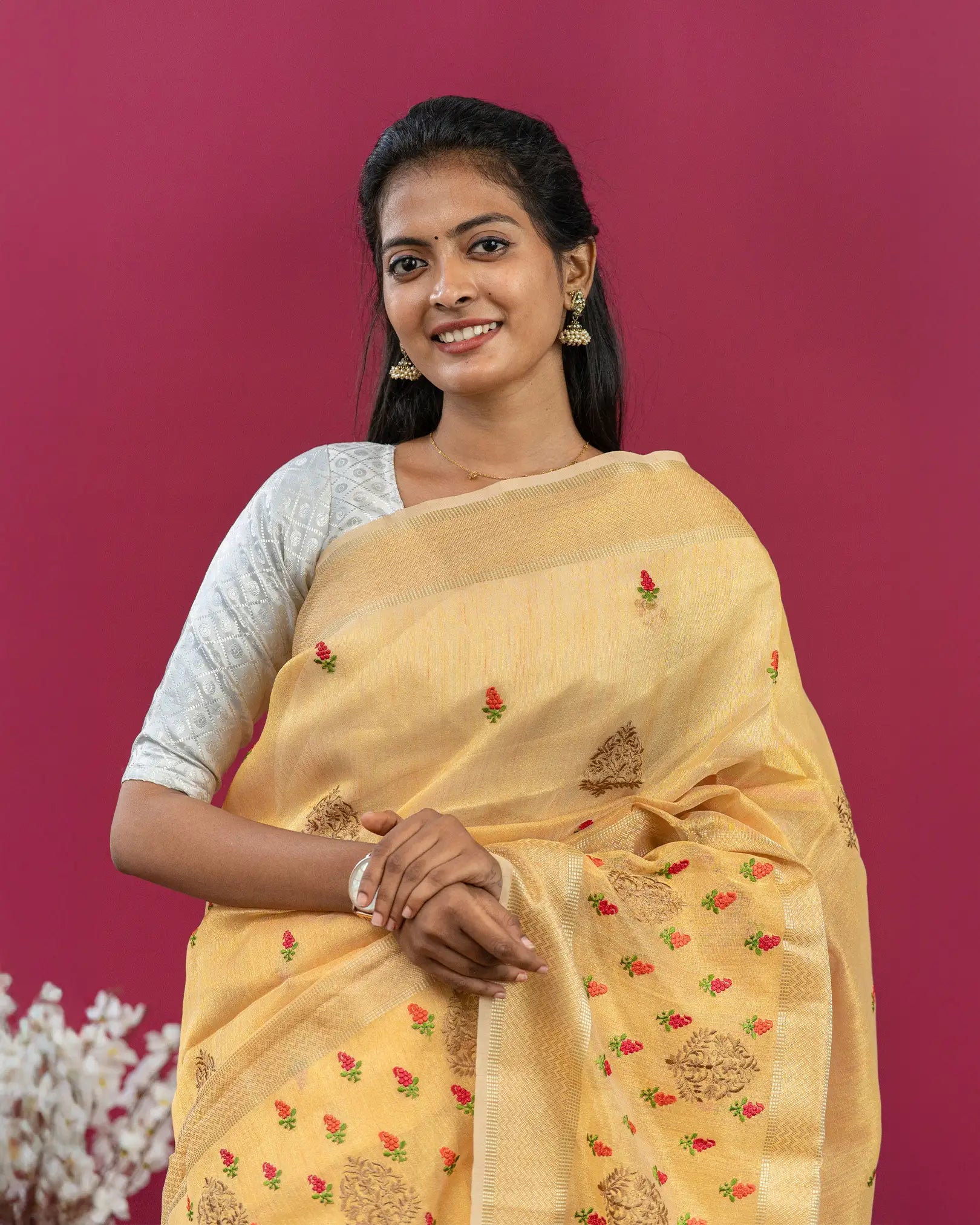 SC3119 - Linen Embroidery Saree with Meena Work