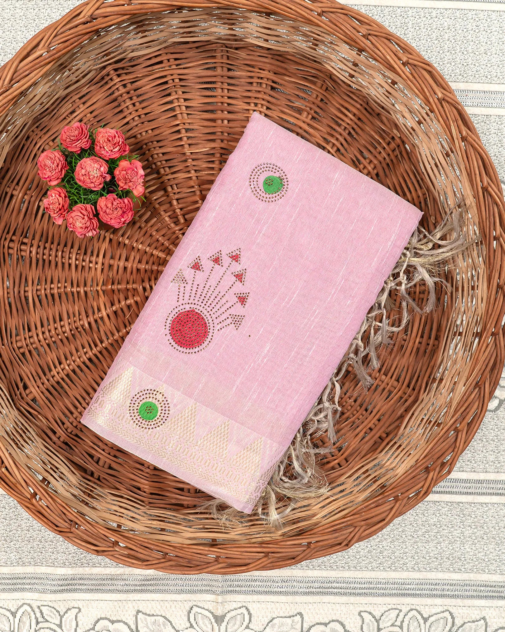 SC3412 - Linen Saree With Multi Stone
