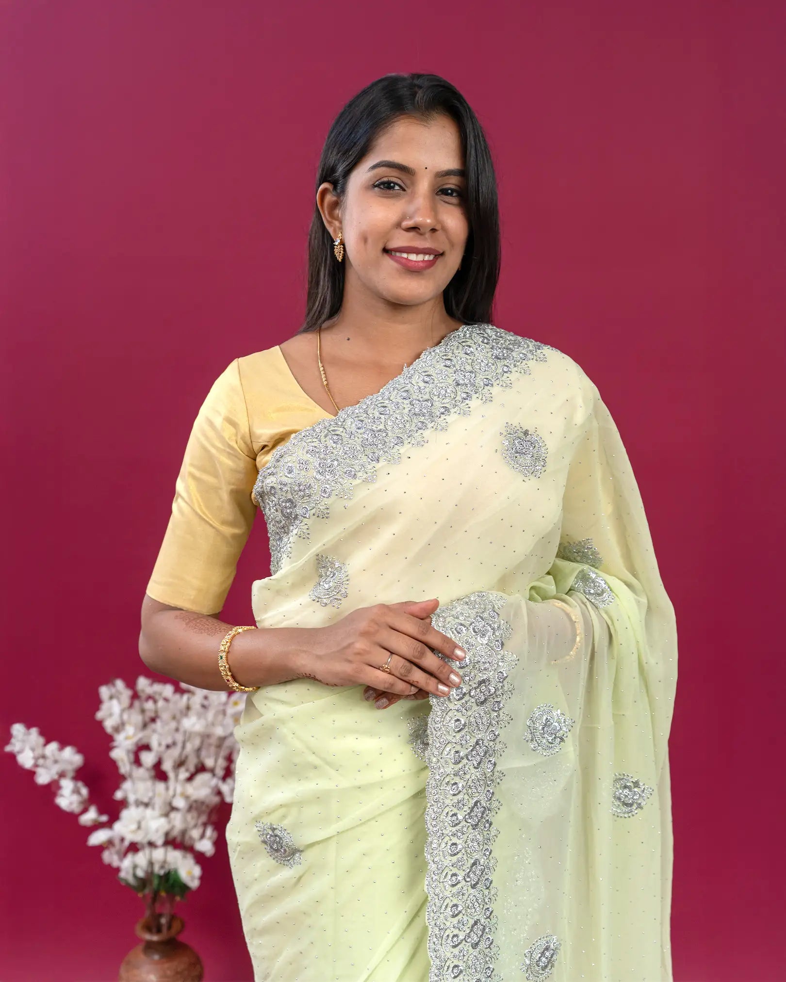 SC3997 - Georgette With Silver Embroidery And Sparkling Stone