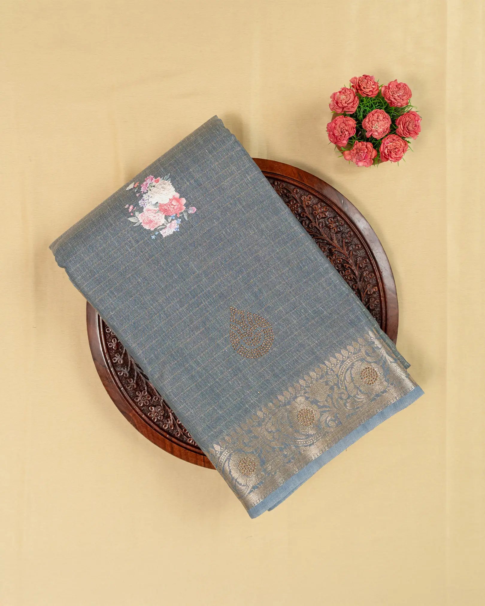 SC3139 - Linen Cotton With Sticker Print And Stone
