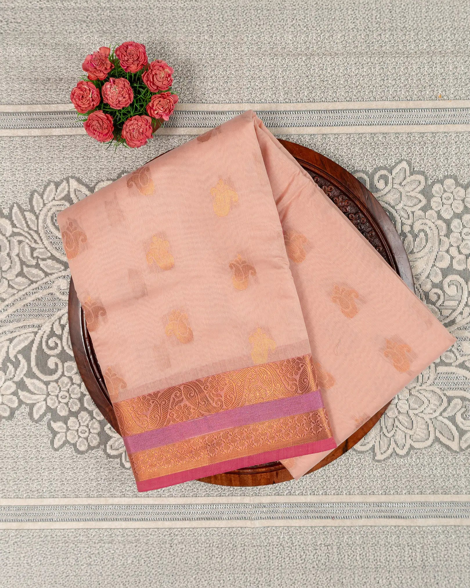 SC2880 - Linen Cotton With Copper And Gold Zari