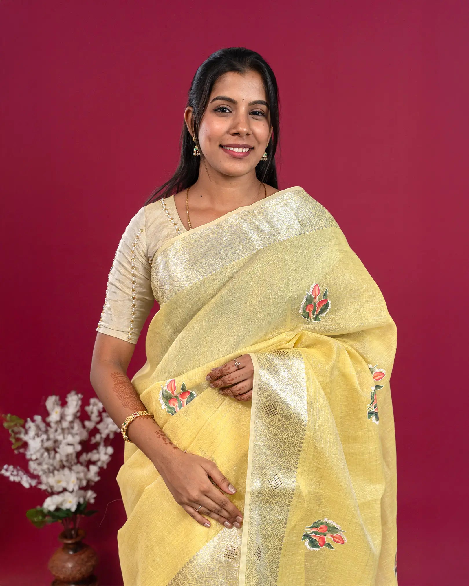 SC3139 - Linen Saree With Sticker Print