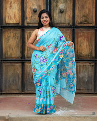 SC3151 - Linen with colour embroidery and chikku work