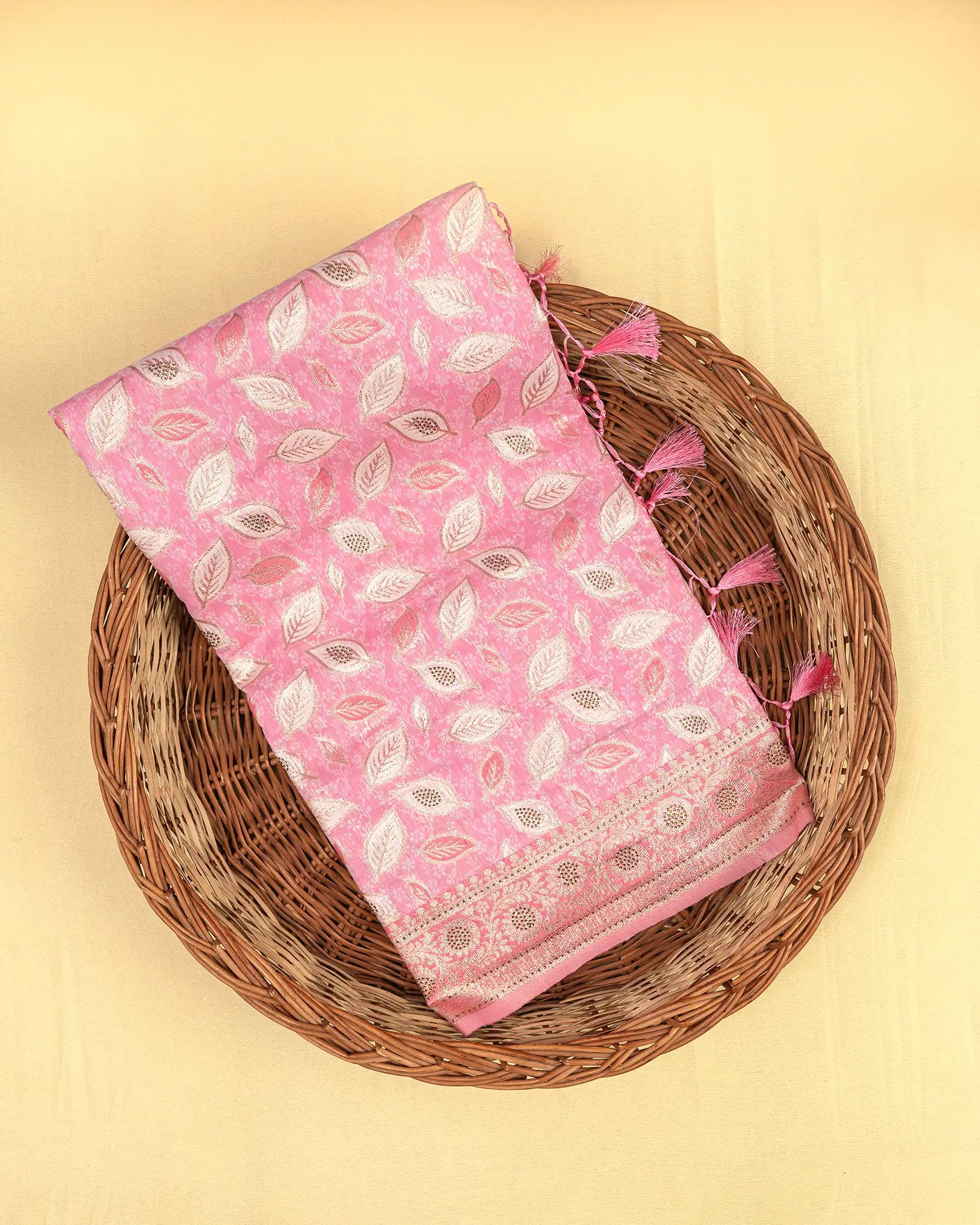 SC3259 - Cotton brasso with zari butta and copper stone