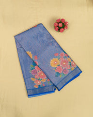 SC3164 - Tissue Saree With Digital Print And Gold Foil Over Butta