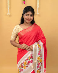 SC3661 - Dola Silk Saree Checked Body With White Border