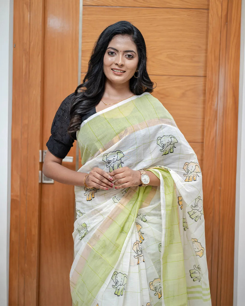 SC7497 - ELEPHANT PRINTED COTTON SAREE