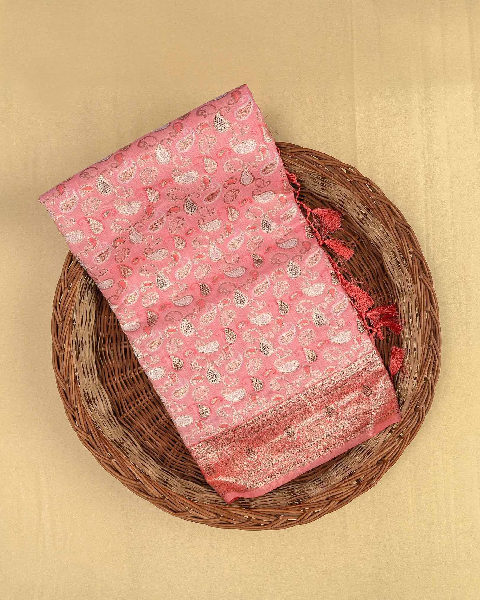 SC3259 - Cotton brasso with zari butta and copper stone