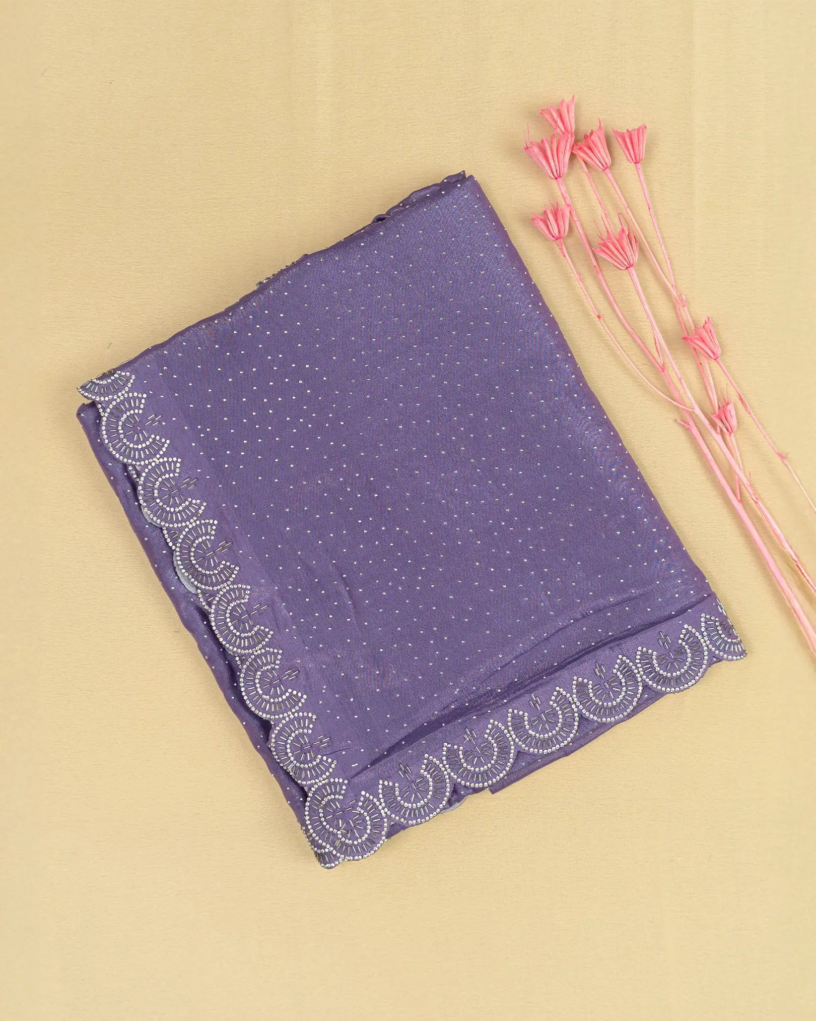 SC3452 - Fendy satin with silver stone and jarjoshi work along border
