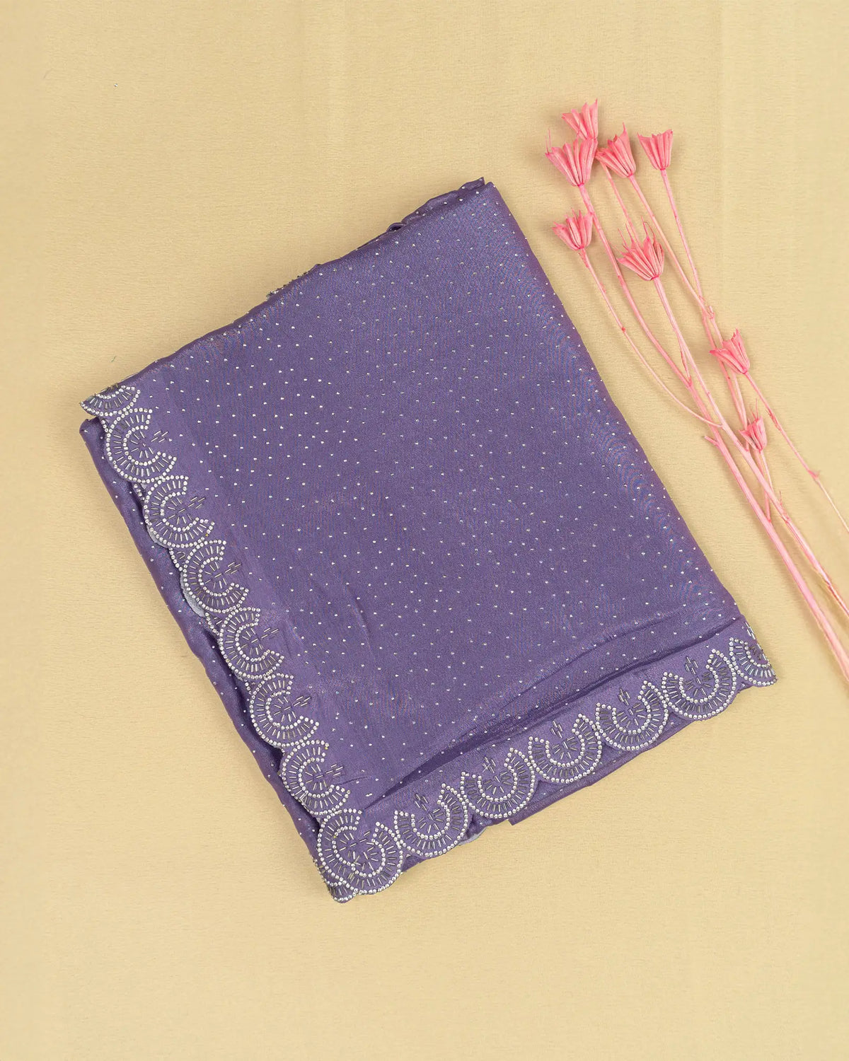 SC3452 - Fendy satin with silver stone and jarjoshi work along border