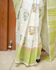 SC7497 - ELEPHANT PRINTED COTTON SAREE