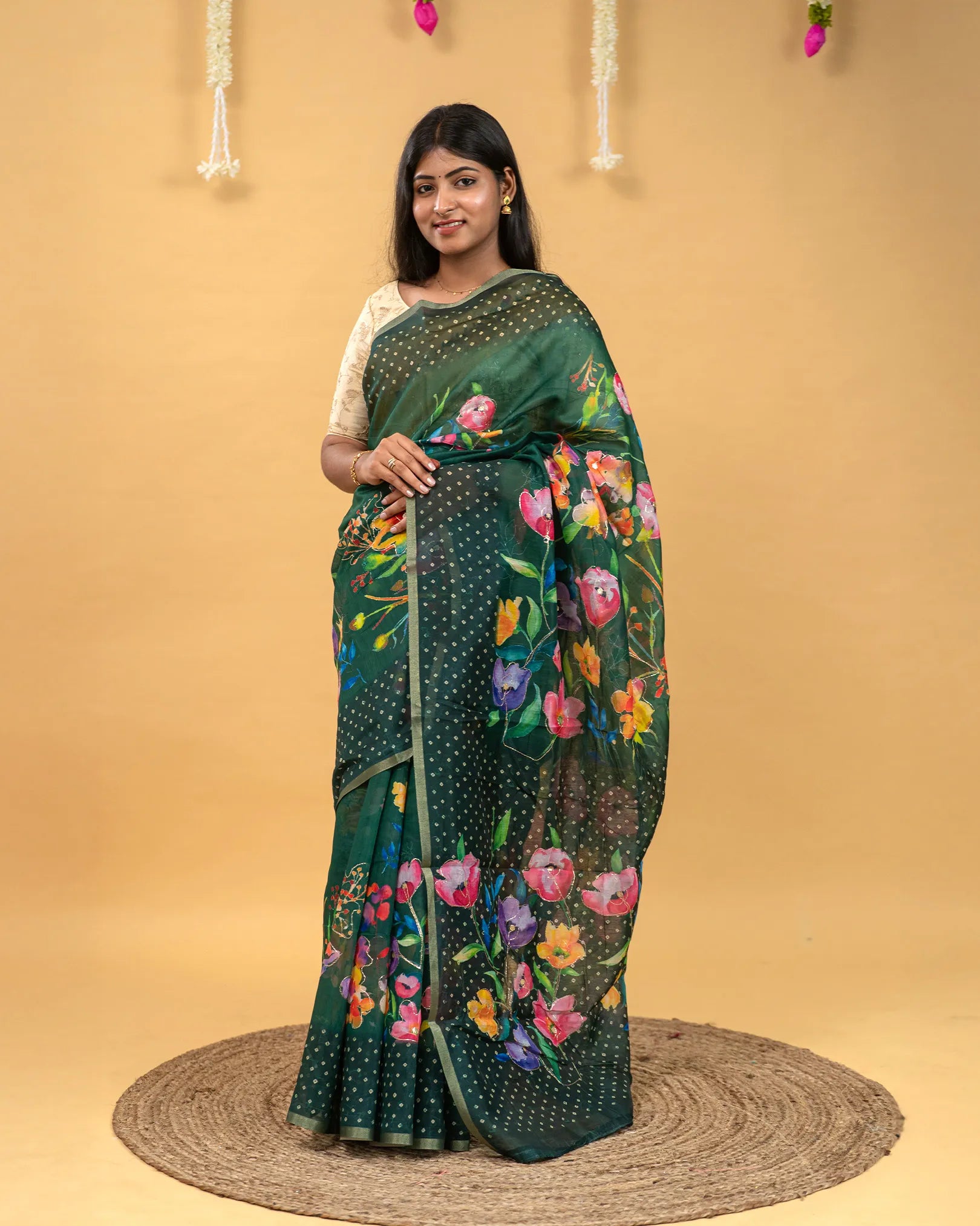 SC3417 - Cotton With Foil Print And Bandhini Border