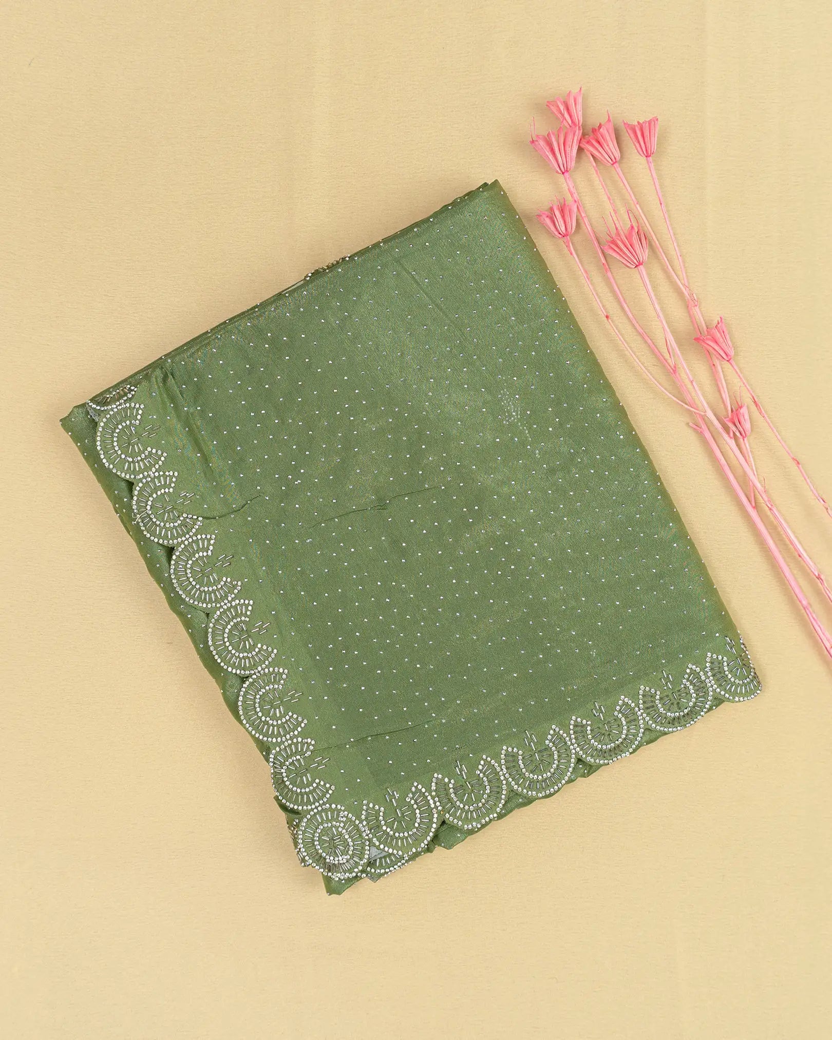 SC3452 - Fendy satin with silver stone and jarjoshi work along border