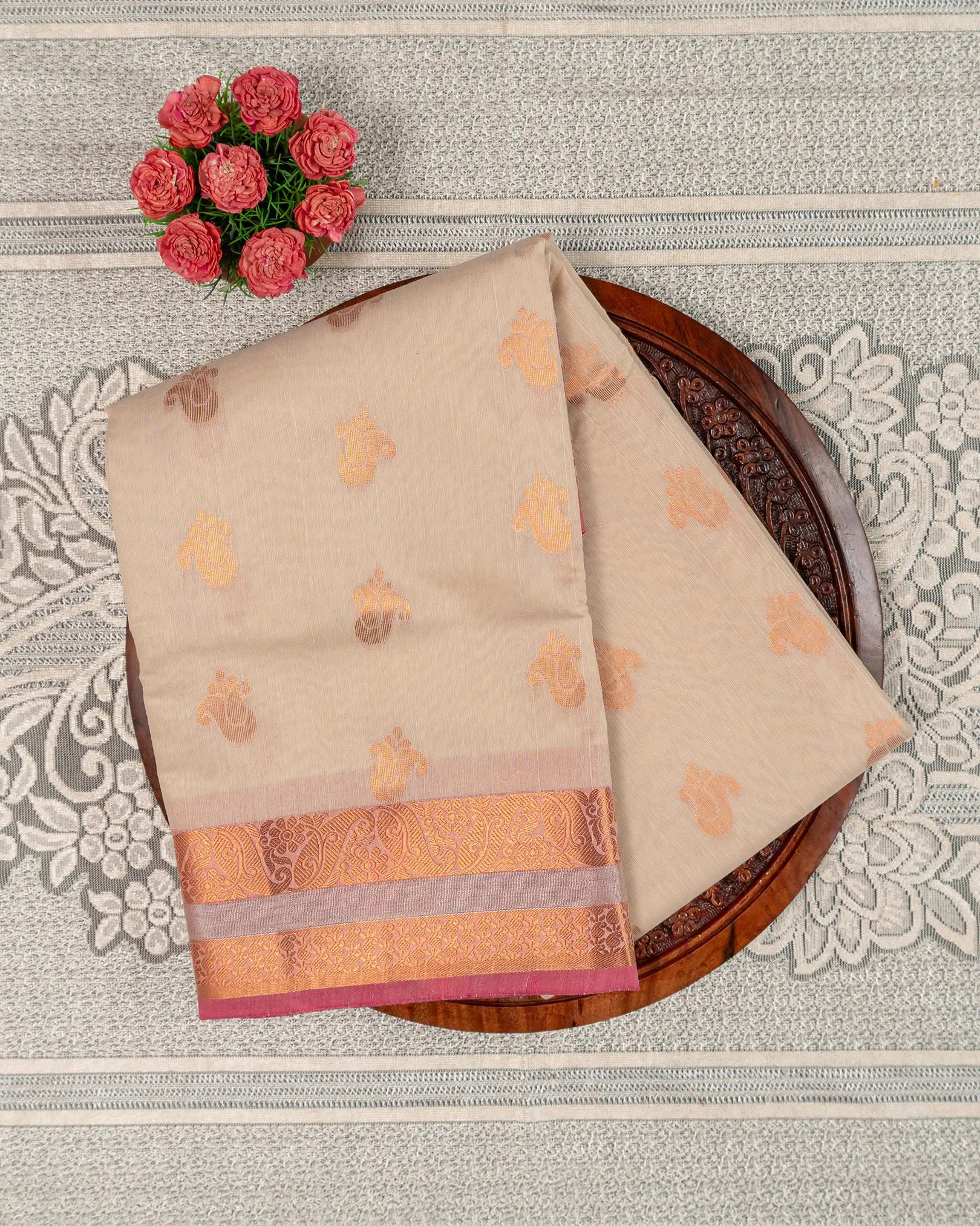 SC2880 - Linen Cotton With Copper And Gold Zari