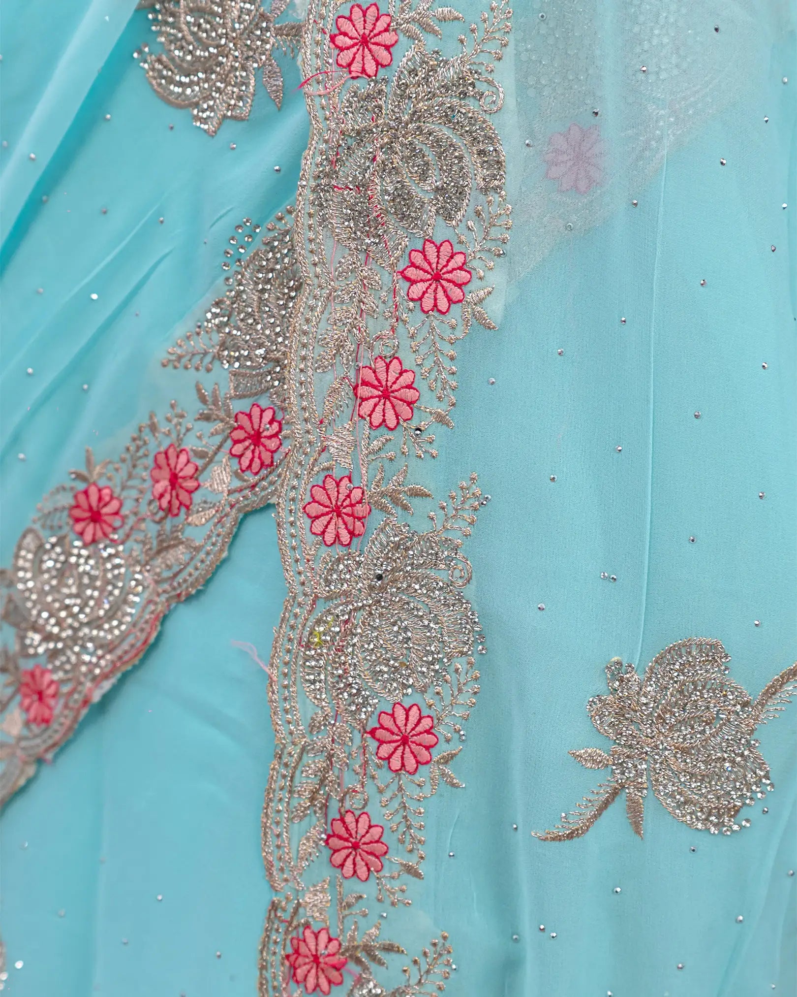 SC3994 - Georgette With Embroidery And Handwork Stone