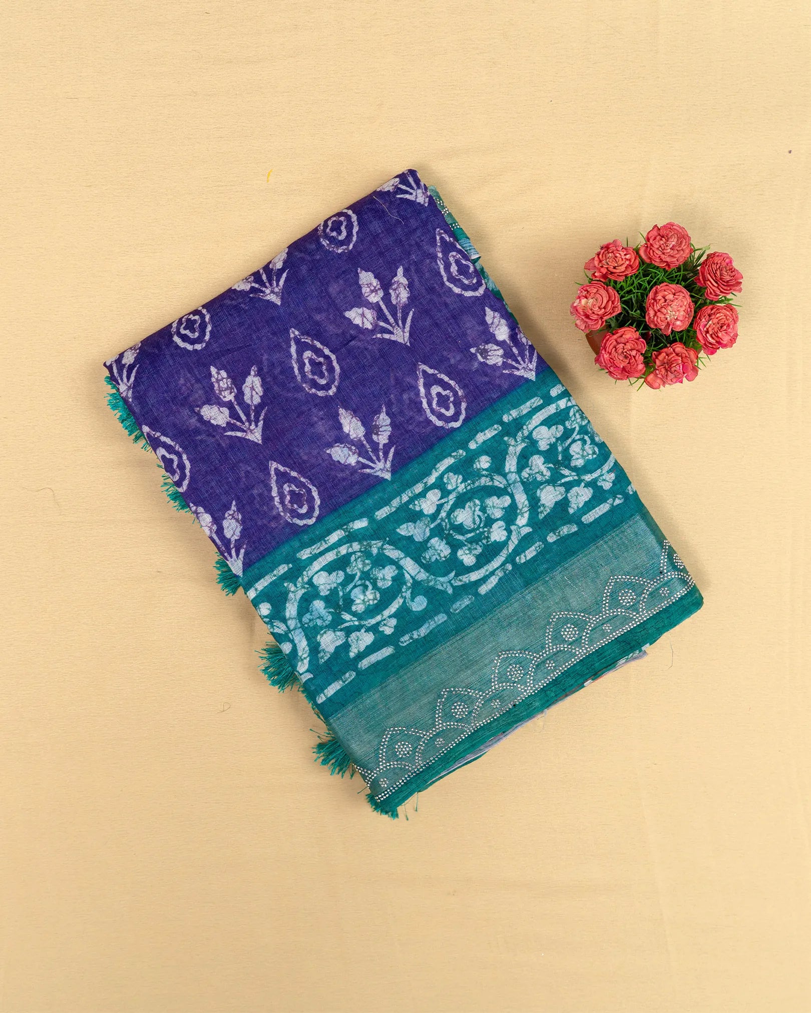 SC4350 - Linen Bandhini Print With Border Stone