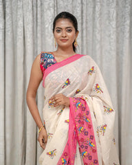 SC7503 - KHADI COTTON PARROT PRINTED SAREE