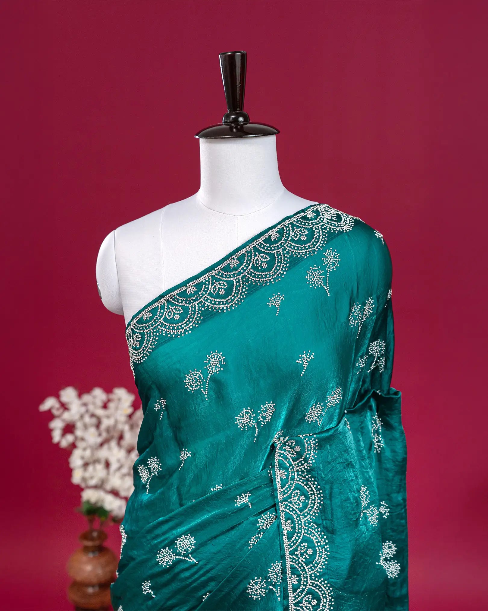 SC3450 - Fendy Satin Saree With Heavy Stone Work