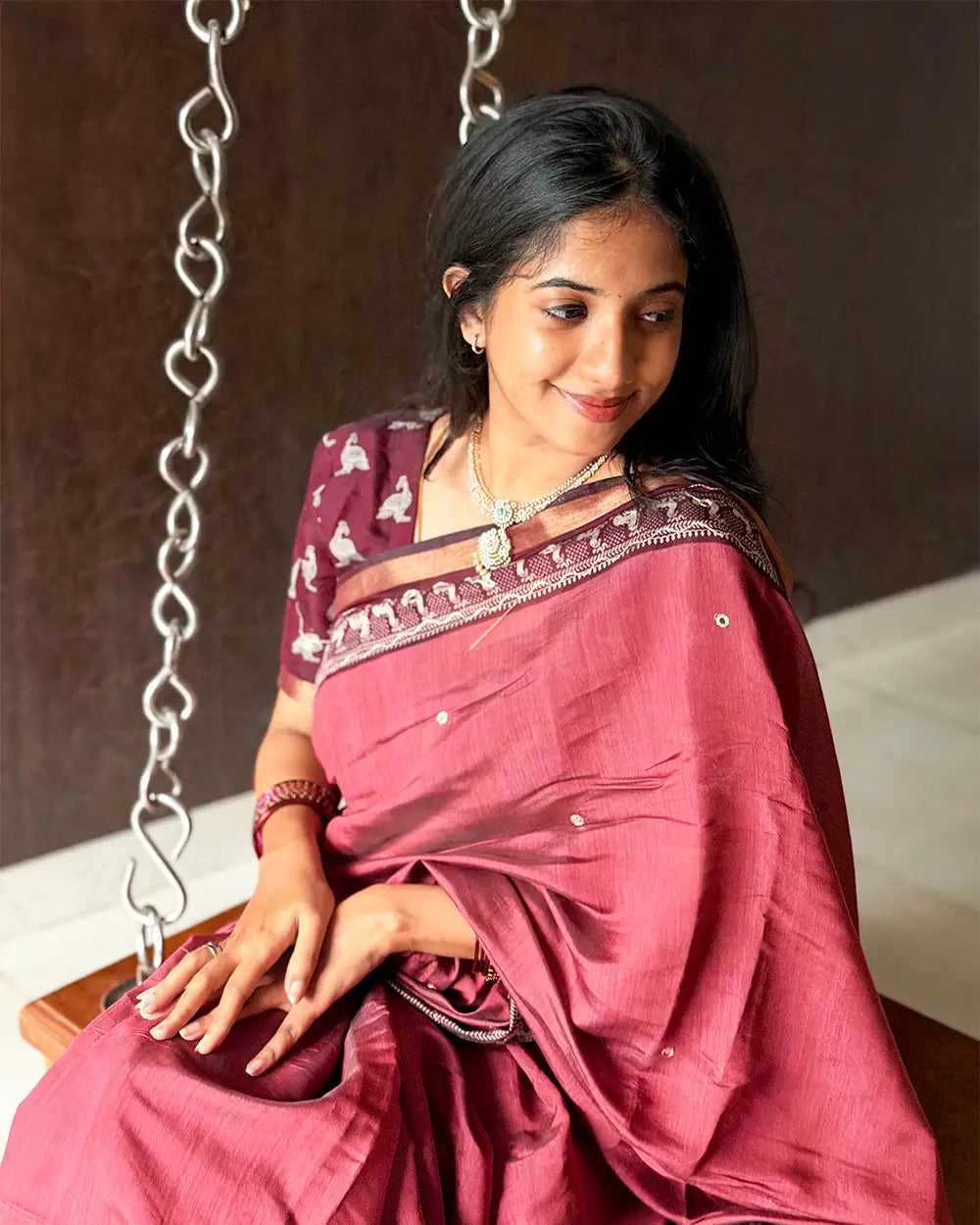 SC6719 - CHANDERI SILK SAREE WITH BANDHANI BORDER AND MIRROR WORK
