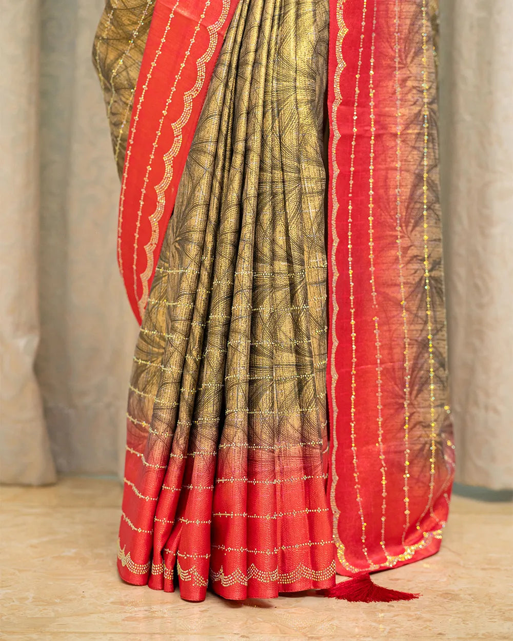 SC6620 - SATIN MULTI STONE SAREE