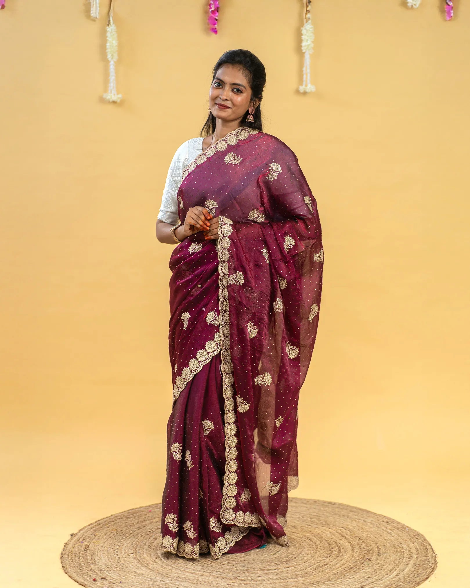 SC3772 - Fendy saree with embroidery work and stone all over body
