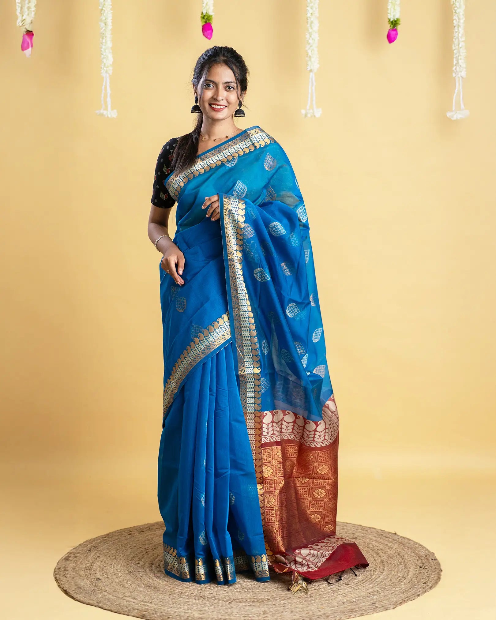 Silk Cotton Saree with Copper and Thread Work