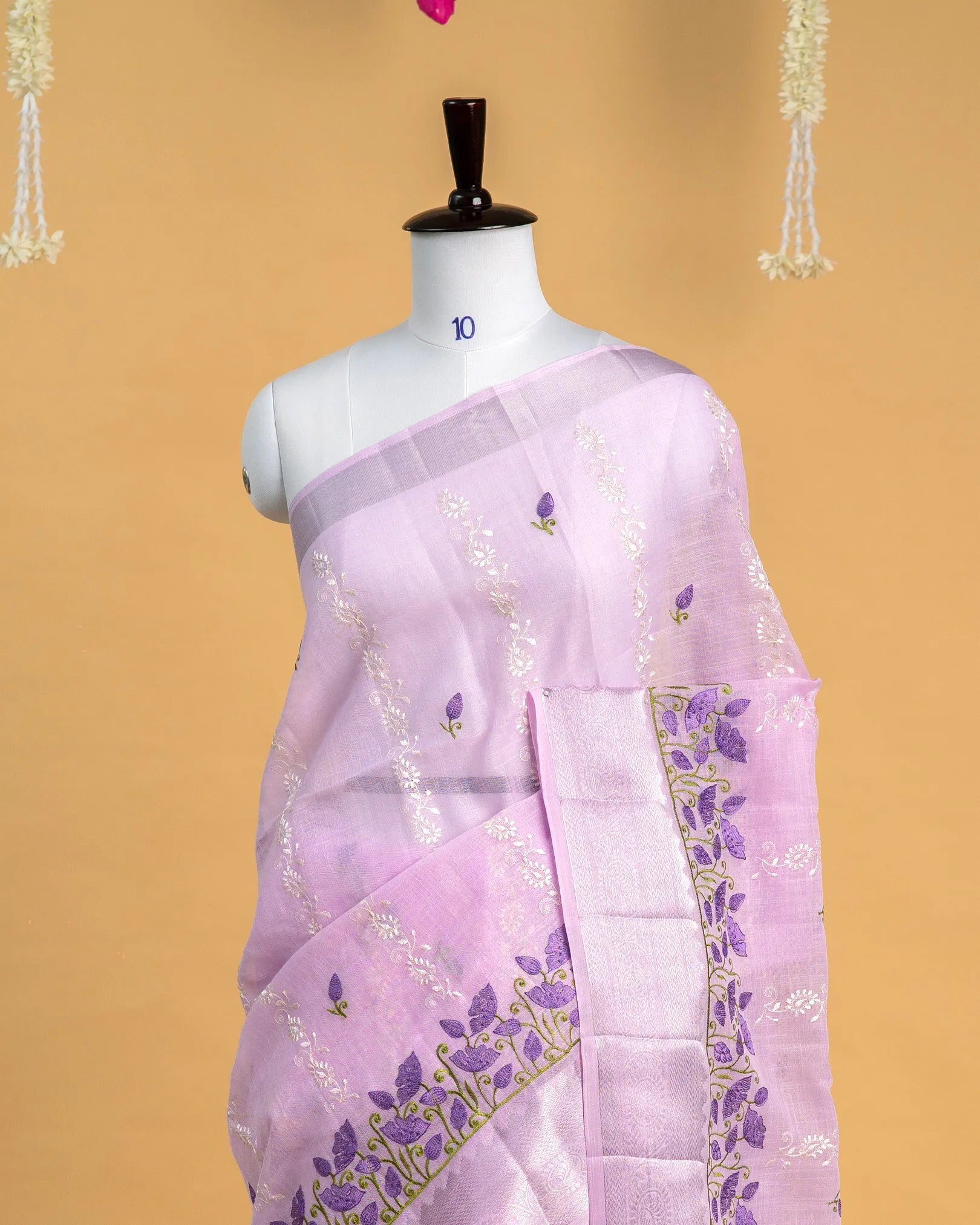 Linen Embroidery with Silver Zari