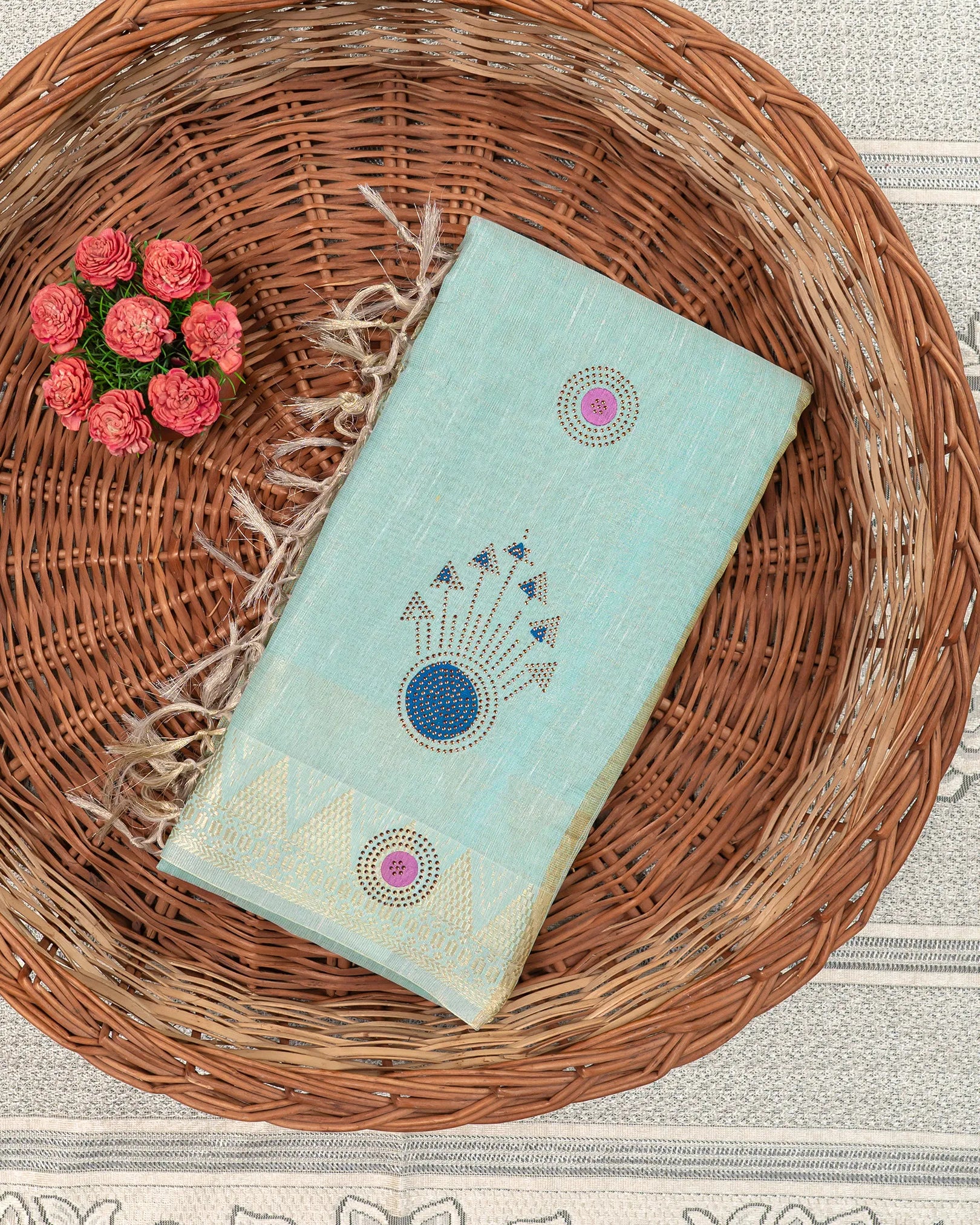 SC3412 - Linen Saree With Multi Stone