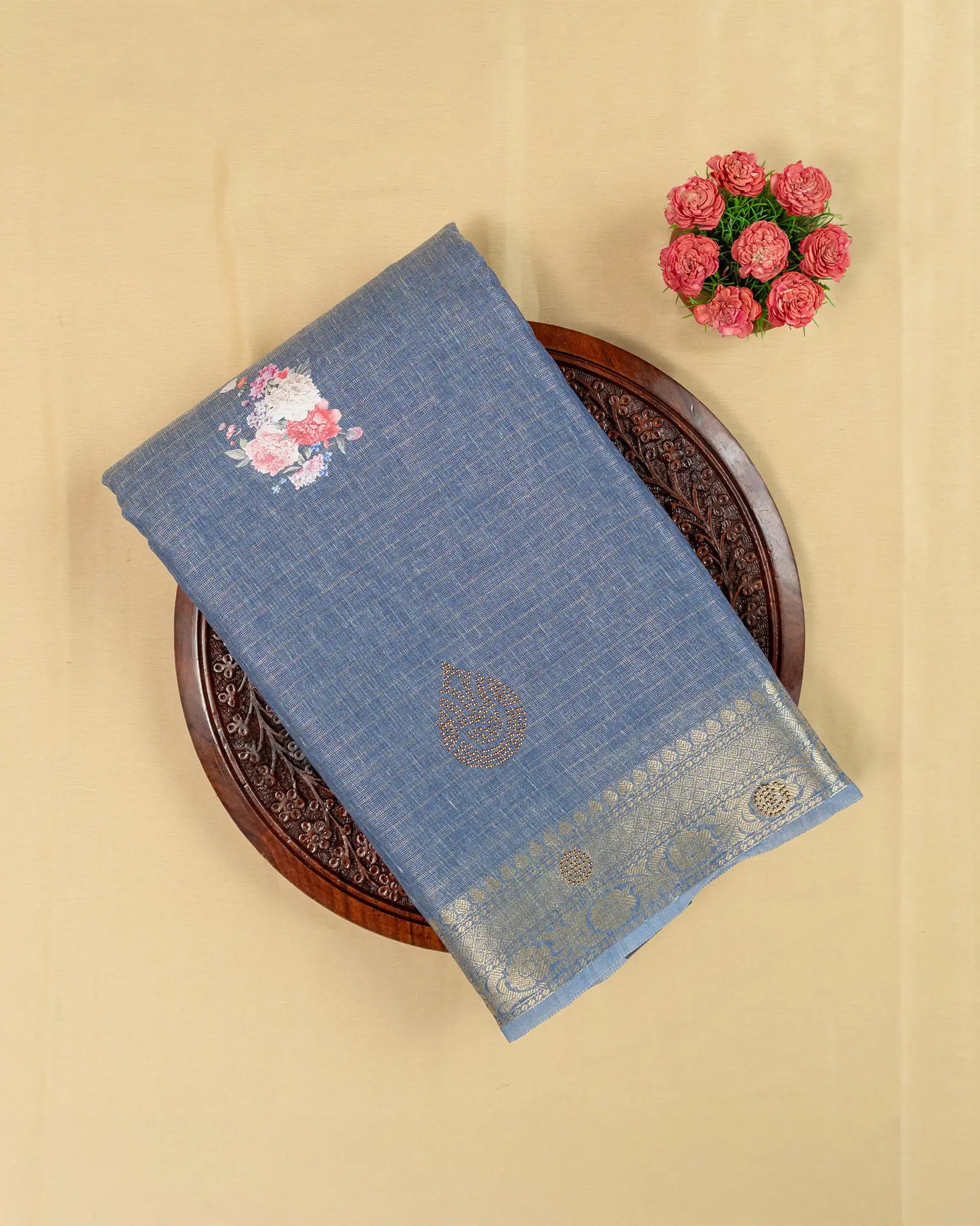 SC3139 - Linen Cotton With Sticker Print And Stone