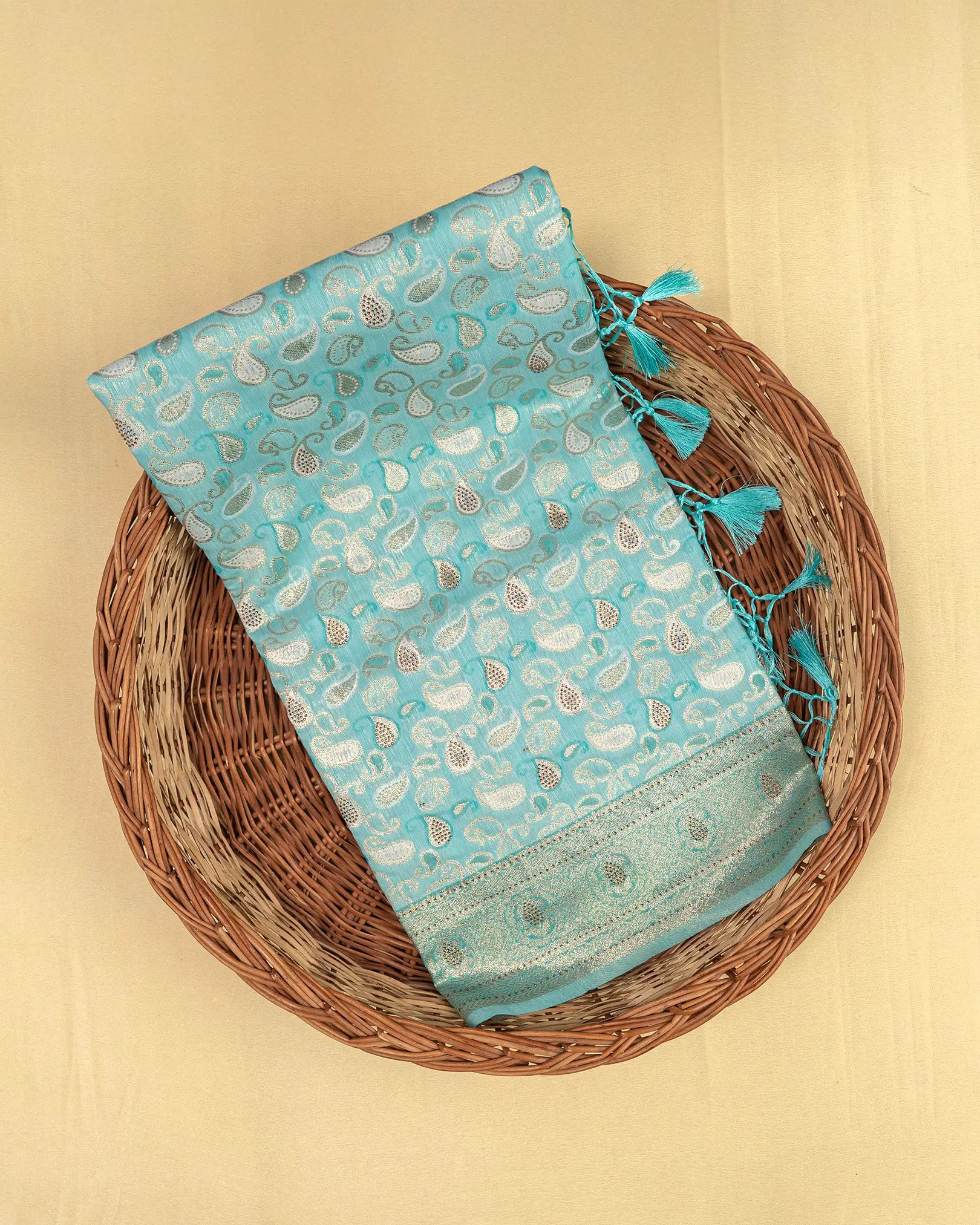 SC3259 - Cotton brasso with zari butta and copper stone