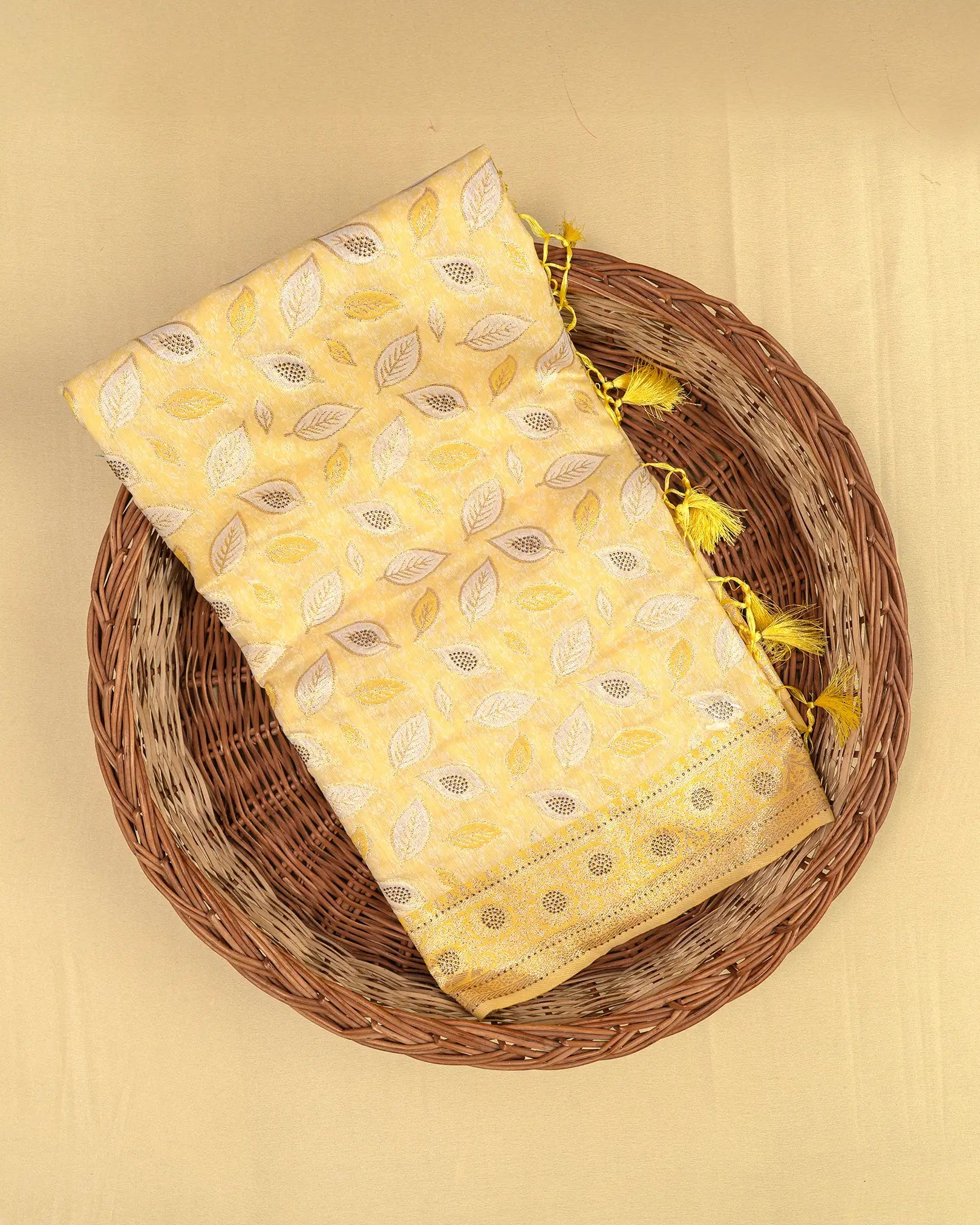 SC3259 - Cotton brasso with zari butta and copper stone