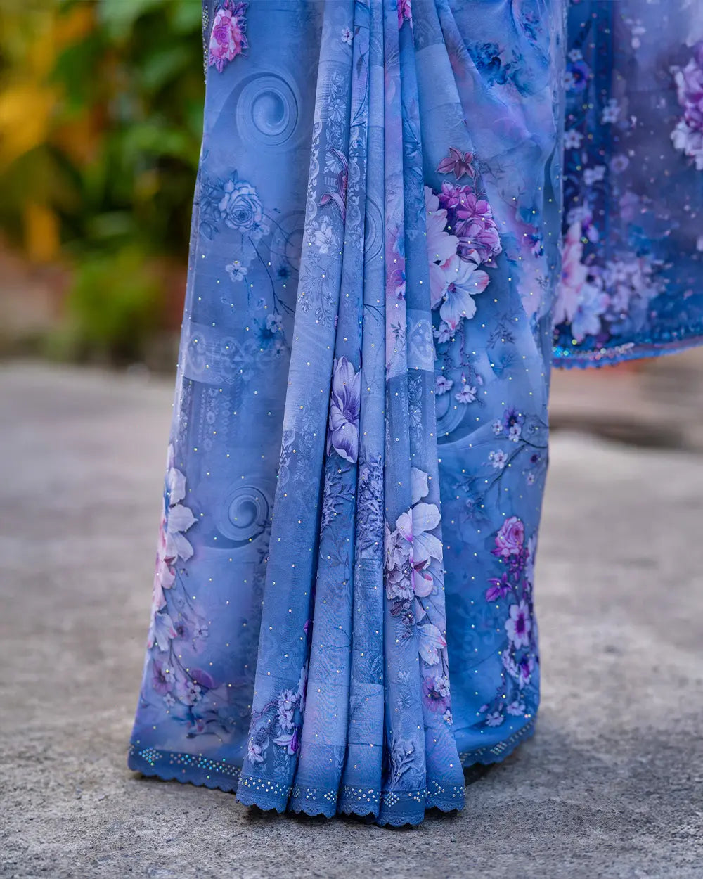 SC5286 - Georgette Saree With Digital Print And Multi Stone Over Body