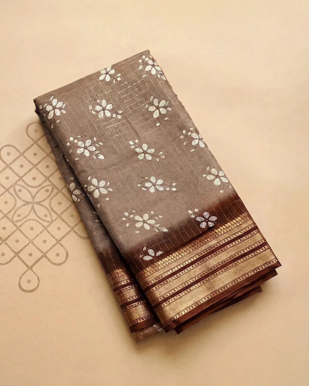 SC6007 - DOLA SILK PRINTED ZARI CHECKED