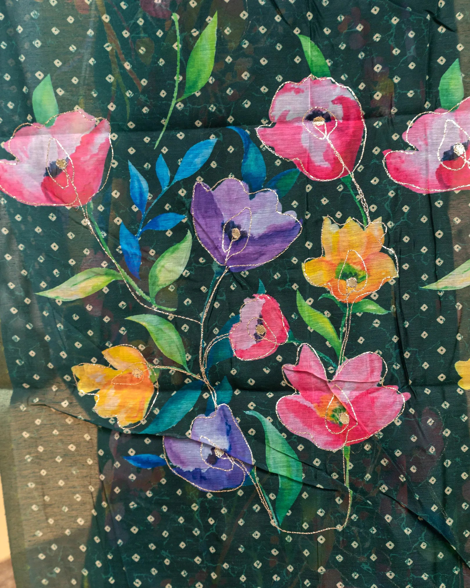 SC3417 - Cotton With Foil Print And Bandhini Border