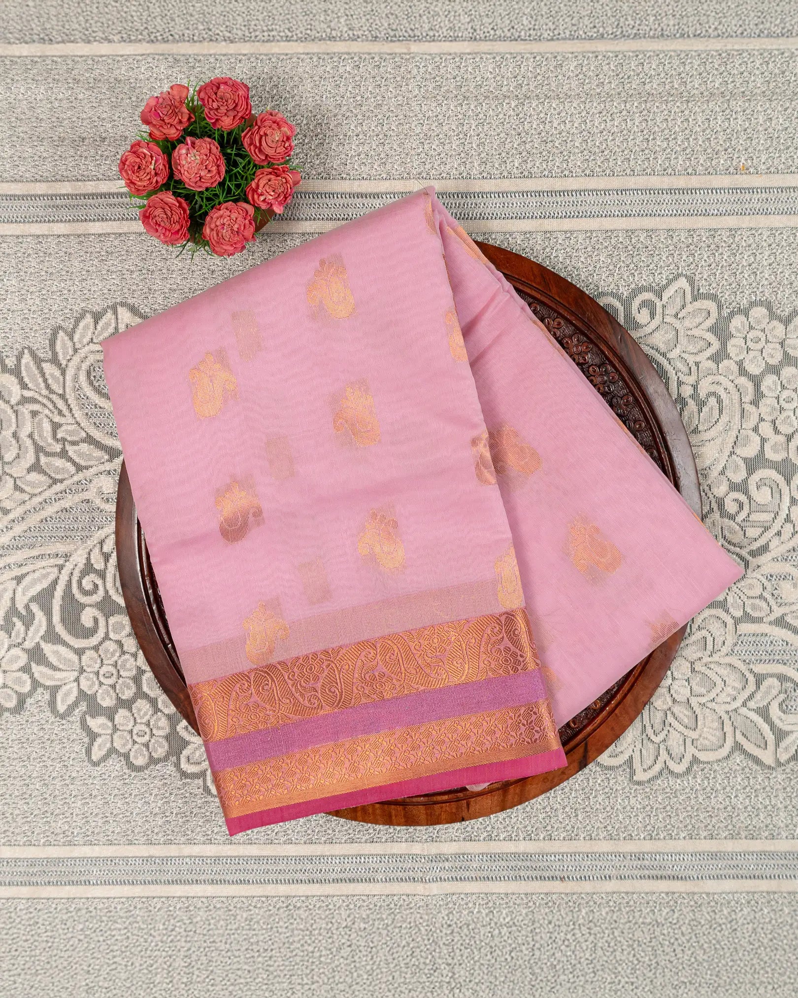 SC2880 - Linen Cotton With Copper And Gold Zari