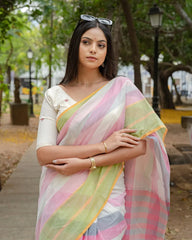 SC7418(2) - MANGALAGIRI MULTICOLOUR STRIPED COTTON SAREE