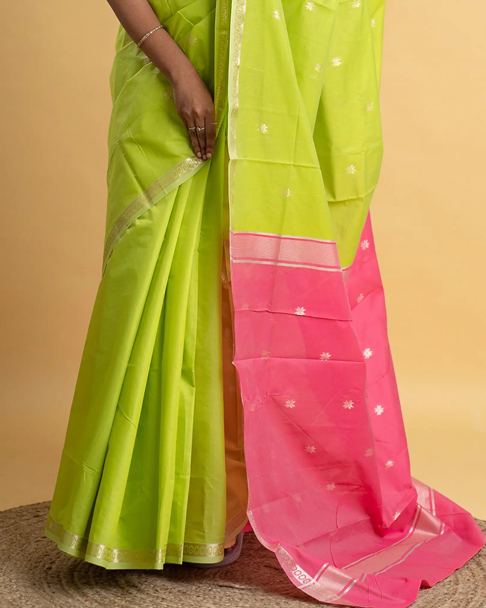 Silk Cotton Saree with Gold Border Work