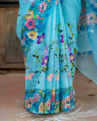 SC3151 - Linen with colour embroidery and chikku work