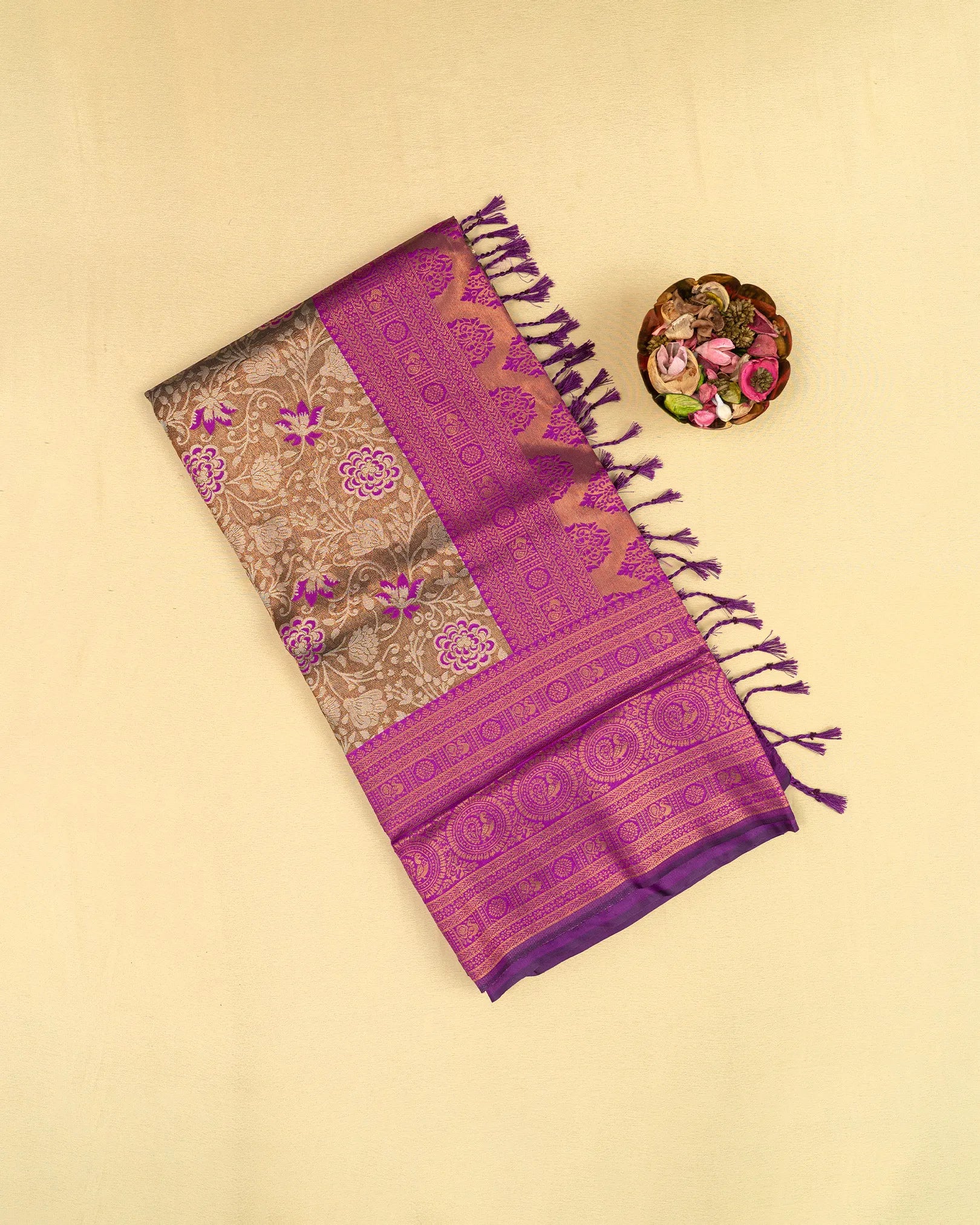 SC3964 - Tissue saree with meena butta and copper zari