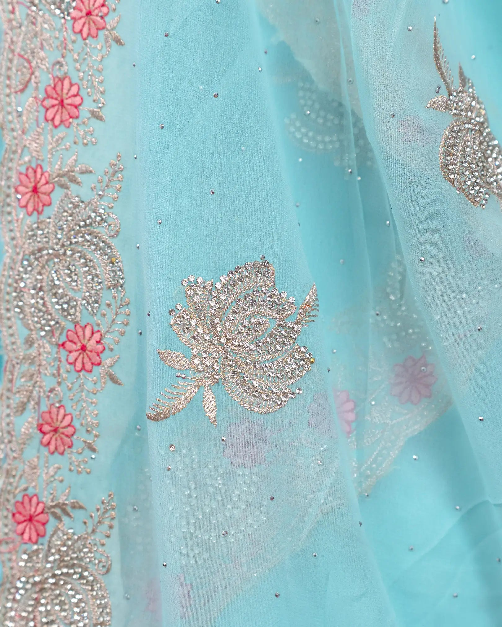 SC3994 - Georgette With Embroidery And Handwork Stone