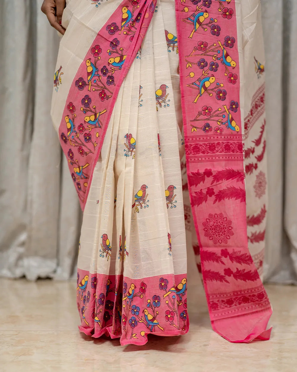 SC7503 - KHADI COTTON PARROT PRINTED SAREE
