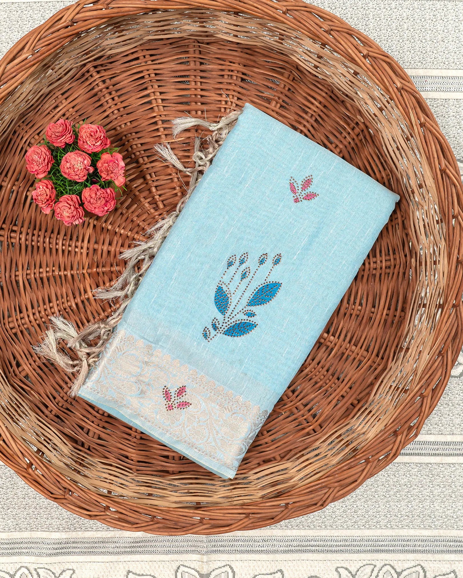 SC3412 - Linen Saree With Multi Stone