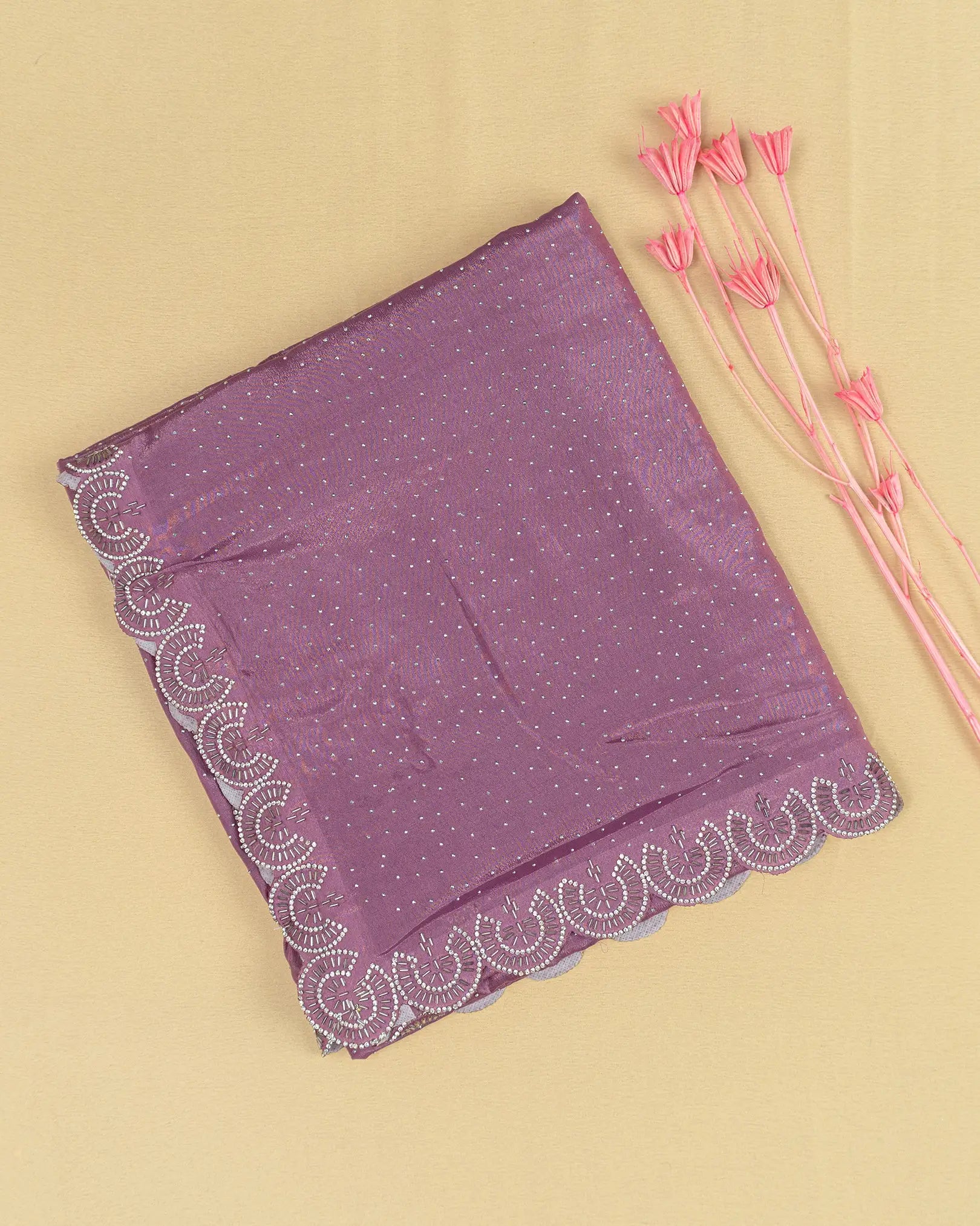 SC3452 - Fendy satin with silver stone and jarjoshi work along border