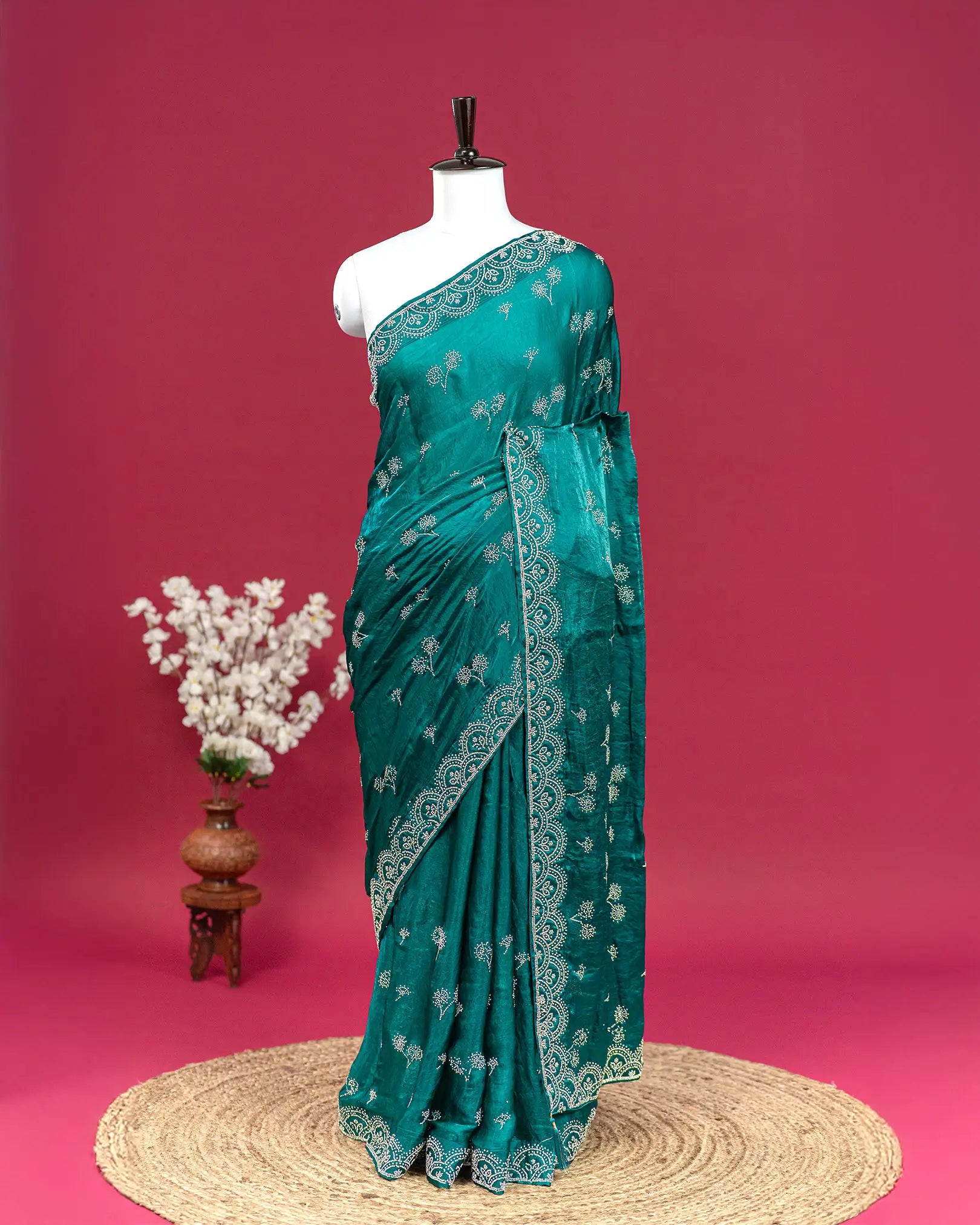 SC3450 - Fendy Satin Saree With Heavy Stone Work