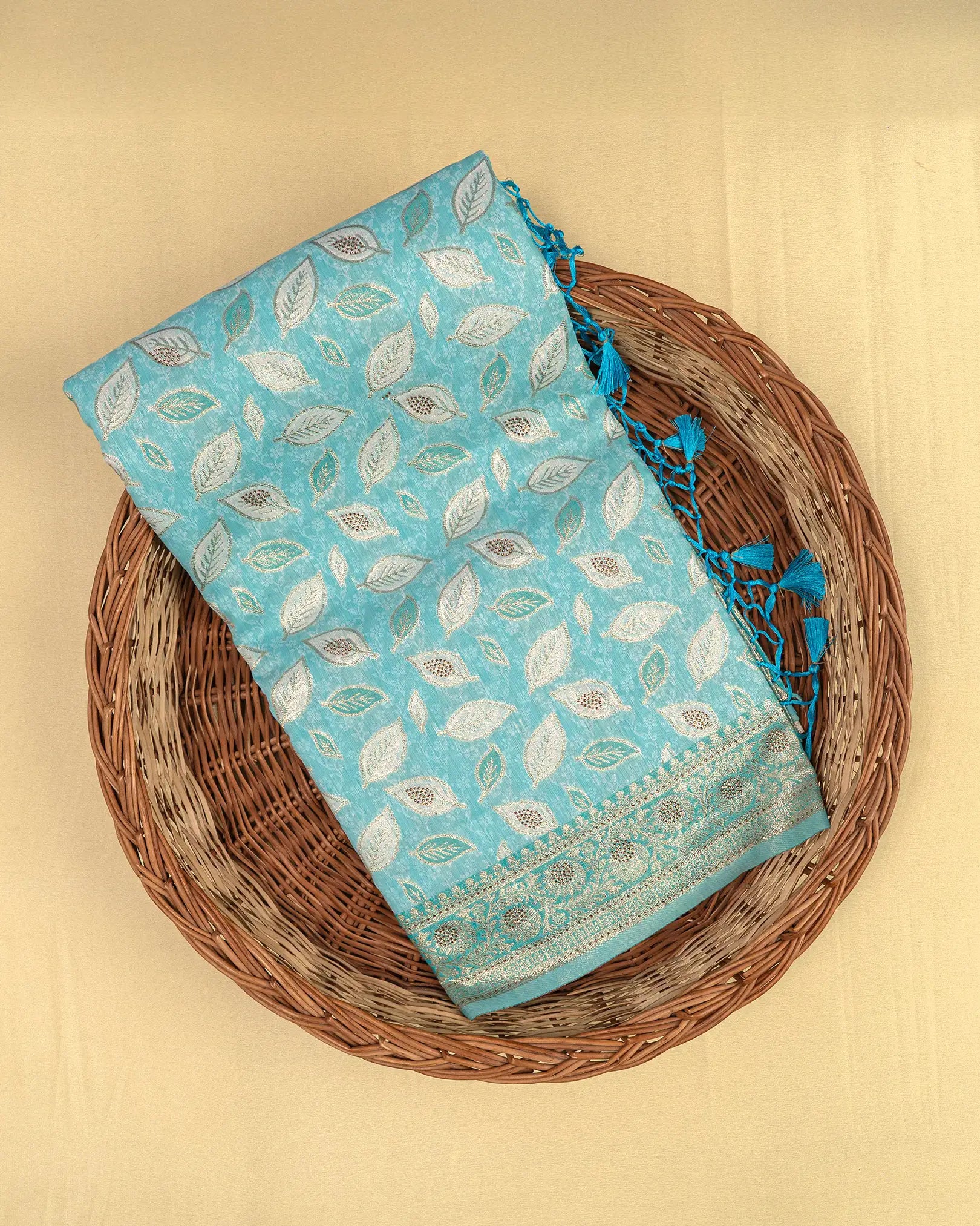 SC3259 - Cotton brasso with zari butta and copper stone