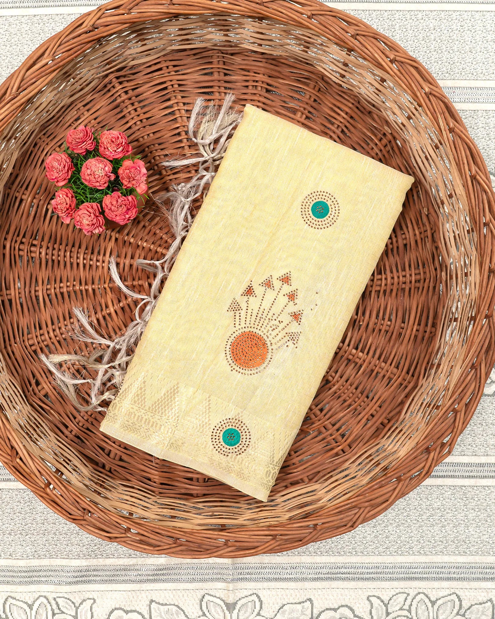 SC3412 - Linen Saree With Multi Stone